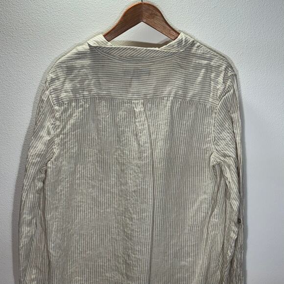 Tommy Hilfiger 100% Linen Button Down Shirt XL Beige Stripe  Roll Tab Casual Top - Picture 4 of 6